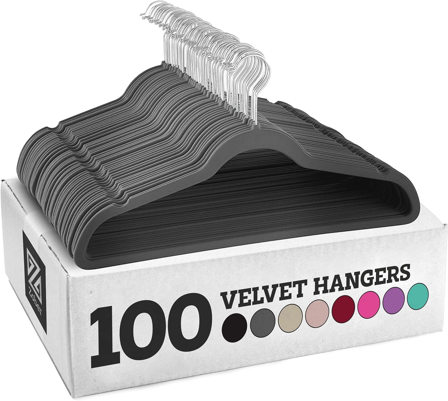Zober Velvet Hangers 100 Pack - Heavy Duty Gray Hangers for Coats