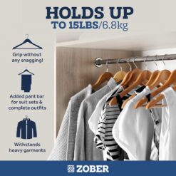 Zober Wooden Hangers 30 Pack - Non Slip Wood Clothes Hanger for Suits,  Pants, Jackets w/Bar & Cut Notches - Heavy Duty Clothing Hanger Set - Coat  Hangers for Closet - Natural