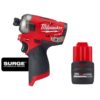 Milwaukee 2551-20-48-11-2425 M12 FUEL SURGE 12V Lithium-Ion Brushless Cordless 1/4 in. Hex Impact Driver w/High Output 2.5 Ah Battery