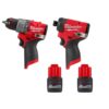 Milwaukee 3453-20-3404-20-48-11-2425-48-11-2425 M12 FUEL 12V Lithium-Ion Brushless Cordless 1/4 in Impact Driver, 1/2 in Hammer Drill w/(2) M12 CP 2.5 Ah Batteries