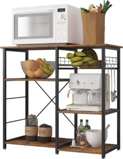 soges 3-Tier Kitchen Baker's Rack Utility Microwave Oven Stand Storage Cart Workstation Shelf, Rustic Brown W5s-FG