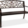 Best Choice Products Outdoor Bench Steel Garden Patio Porch Furniture for Lawn, Park, Deck w/Floral Design Backrest, Slatted Seat - Brown