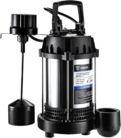 DEKOPRO 1HP Sump Pump, 5400GPH Submersible Cast Iron and Stainless Steel Sump Pump with Integrated Vertical Float Switch