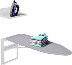 Ivation Wall-Mounted Ironing Board With Storage Shelf, Foldable 36.2” x 12.2”, Fold Down Ironing Station for Home, Apartment &, Easy-Release Lever, Removable Cotton Cover & Dorms, Hardware Included