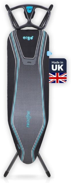 Minky Ergo Prozone Ironing Board | Made in UK | Dual Iron Rest, Heat Reflective Cover, Thick Felt Underlay - Freestanding Ironing Board with Large 48