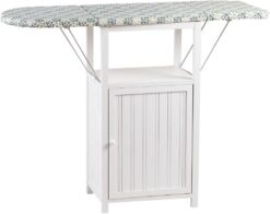 OakRidge Deluxe Ironing Board with Storage Cabinet, Perfect for Small Spaces with Extra Storage, Folding Station, Crafted with 100% Durable Wood, White Design – Measures 36.5