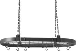 Old Dutch Medium Gauge Oval Hanging Pot Rack with Grid & 12 Hooks, Graphite 36