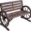 Outsunny Wooden Wagon Wheel Bench, Rustic Outdoor Patio Furniture, 2-Person Seat Bench for Backyard, Patio, Garden, 41.5" x 23.25" x 29.5", Brown