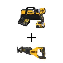 DEWALT DCD800P1WCS382B 20-Volt Maximum XR Lithium-Ion Cordless Compact 1/2 in. Drill/Driver Kit & Brushless Recip Saw w/5.0Ah Battery & Charger