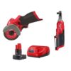 Milwaukee 2522-20-2567-20-48-59-2440 M12 FUEL 12V Lithium-Ion Cordless 3 in. Cut Off Saw with High Speed 3/8 in. Ratchet and XC 4.0Ah Battery Starter Kit