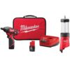 Milwaukee 2401-22-2362-20 M12 12V Li-Ion Cordless 1/4 in. Hex Screwdriver Kit with M12 400 Lumens LED Lantern/Trouble Light with USB Charging
