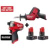 Milwaukee 2551-20-2520-20-48-11-2412 M12 FUEL SURGE 12v Lithium-Ion Brushless Cordless 1/4 in. Impact Driver & HACKZALL W/ (2) 3.0 Ah Batteries
