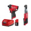 Milwaukee 3453-20-2557-20-48-59-2420 M12 FUEL 12-Volt Lithium-Ion Brushless Cordless 1/4 in. Impact and 3/8 in. Ratchet Combo w/One 2.0Ah Battery & Charger