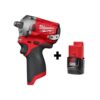 Milwaukee 2555-20-48-11-2420 M12 FUEL 12V Lithium-Ion Brushless Cordless Stubby 1/2 in. Impact Wrench with M12 2.0Ah Battery
