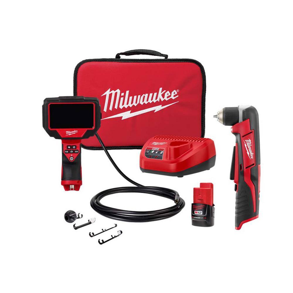 Milwaukee 2324-21-2415-20 M12 12-Volt Lithium-Ion Cordless M-SPECTOR  360-Degree 10 ft. Inspection Camera Kit with M12 3/8 in. Right Angle Drill