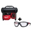 Milwaukee 2840-20-48-73-2040 M18 FUEL 18-Volt Lithium-Ion Brushless 2 Gal. Electric Compact Quiet Compressor and Performance Safety Glasses w/ Gasket
