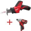 Milwaukee 2420-21-2462-20 M12 12V Lithium-Ion Cordless Hackzall Reciprocating Saw Kit with M12 1/4 in. Hex Impact Driver
