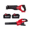 Milwaukee 2821-20-2824-20-48-11-1862 M18 FUEL GEN-2 18V Lithium-Ion Brushless Cordless SAWZALL Reciprocating Saw w/M18 Dual Battery Blower & (2) Batteries