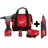 Milwaukee 2550-22-2460-20 M12 12-Volt Lithium-Ion Cordless Rivet Tool Kit with (2) 1.5Ah Batteries and Charger and M12 Rotary Tool