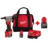 Milwaukee 2550-22-48-11-2420 M12 12-Volt Lithium-Ion Cordless Rivet Tool Kit with Free 2.0 Ah Battery