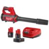 Milwaukee 0852-20-48-59-2424 M12 12V Lithium-Ion Cordless Compact Spot Blower w/One 4.0 Ah and One 2.0 Ah Batteries and Charger