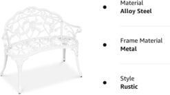 Best Choice Products Outdoor Bench Steel Garden Patio Porch Loveseat Furniture for Lawn, Park, Deck Seating w/Floral Rose Accent, Antique Finish - White - 8