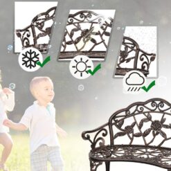 FDW Garden Bench Park Bench Metal Bench Outdoor Benches Patio Yard Bench Floral Rose Accented Bronze - 6