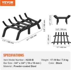 VEVOR Fireplace Grate, 21 inch Heavy Duty Fireplace Pit Grill Grate with 6 Support Legs, 3/4'' Solid Powder-Coated Steel Bars, Fire Logs Firewood Burning Rack Holder for Indoor and Outdoor Fireplace - 7