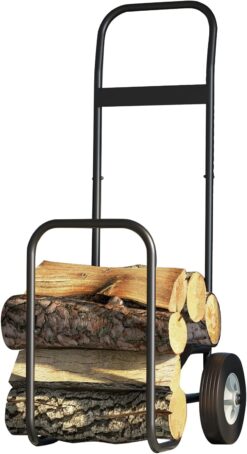 Fire Beauty Firewood Log Cart Carrier, Outdoor and Indoor Wood Rack Storage Mover, Rolling Dolly Hauler - 4