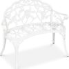 Best Choice Products Outdoor Bench Steel Garden Patio Porch Loveseat Furniture for Lawn, Park, Deck Seating w/Floral Rose Accent, Antique Finish - White - 1