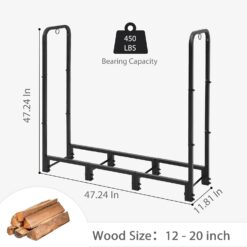 NEOCOZY 4FT Firewood Rack Outdoor with Cover, Heavy Duty Wood Holder with Log Carrier, Adjustable & Waterproof Log Holder Wood Storage Stand for Fireplace Patio Outdoor, Black - 6
