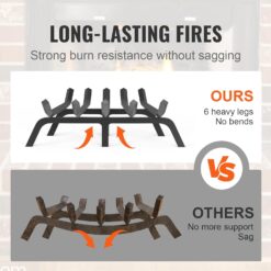 VEVOR Fireplace Grate, 24 inch Heavy Duty Fireplace Pit Grill Grate with 6 Support Legs, 3/4'' Solid Powder-Coated Steel Bars, Fire Logs Firewood Burning Rack Holder for Indoor and Outdoor Fireplace - 3