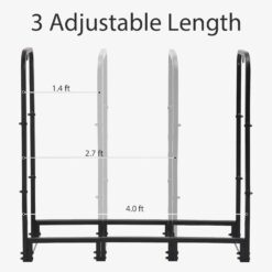 NEOCOZY 4FT Firewood Rack Outdoor with Cover, Heavy Duty Wood Holder with Log Carrier, Adjustable & Waterproof Log Holder Wood Storage Stand for Fireplace Patio Outdoor, Black - 3