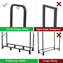 NEOCOZY 4FT Firewood Rack Outdoor with Cover, Heavy Duty Wood Holder with Log Carrier, Adjustable & Waterproof Log Holder Wood Storage Stand for Fireplace Patio Outdoor, Black - 5