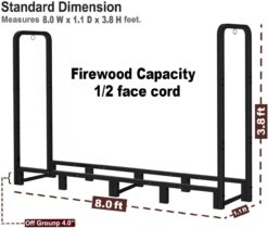 Artibear Firewood Rack Outdoor 8ft Heavy Duty Logs Holder for Indoor Fireplace Metal Wood Pile Storage Stacker Organizer, Matte Black - 6