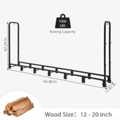 NEOCOZY 8FT Firewood Rack Outdoor with Cover, Heavy Duty Wood Holder with Log Carrier, Adjustable & Waterproof Log Holder Wood Storage Stand for Fireplace Patio Outdoor, Black - 6