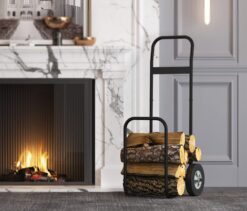 Fire Beauty Firewood Log Cart Carrier, Outdoor and Indoor Wood Rack Storage Mover, Rolling Dolly Hauler - 7
