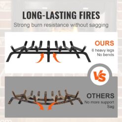VEVOR Fireplace Grate, 30 inch Heavy Duty Fireplace Pit Grill Grate with 6 Support Legs, 3/4'' Solid Powder-Coated Steel Bars, Fire Logs Firewood Burning Rack Holder for Indoor and Outdoor Fireplace - 3