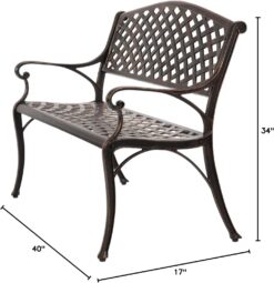 Patio Sense 61491 Patio Bench Cast Aluminum Lightweight Sturdy Bench Perfect for Relaxing Pause in Garden, Backyard Patio Basketweave Design - Antique Bronze Finish - 2