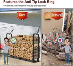 Artibear Firewood Rack Stand 6ft Heavy Duty Logs Carrier Holder for Outdoor Indoor Fireplace, Matte Black - 5