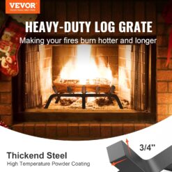 VEVOR Fireplace Grate, 24 inch Heavy Duty Fireplace Pit Grill Grate with 6 Support Legs, 3/4'' Solid Powder-Coated Steel Bars, Fire Logs Firewood Burning Rack Holder for Indoor and Outdoor Fireplace - 2