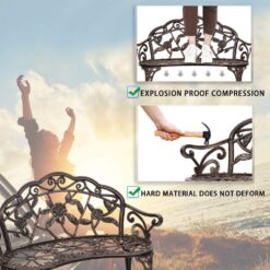 FDW Garden Bench Park Bench Metal Bench Outdoor Benches Patio Yard Bench Floral Rose Accented Bronze - 7