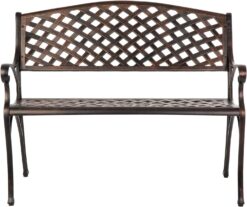 Patio Sense 61491 Patio Bench Cast Aluminum Lightweight Sturdy Bench Perfect for Relaxing Pause in Garden, Backyard Patio Basketweave Design - Antique Bronze Finish - 3