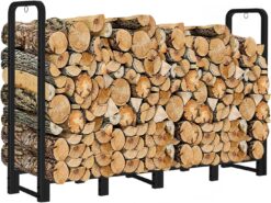 Artibear Firewood Rack Outdoor 8ft Heavy Duty Logs Holder for Indoor Fireplace Metal Wood Pile Storage Stacker Organizer, Matte Black - 1