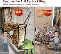 Artibear Firewood Rack Stand 4ft Heavy Duty Logs Holder for Outdoor Indoor Fireplace Metal Wood Pile Storage Stacker Organizer, Matte Black - 4