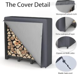 NEOCOZY 4FT Firewood Rack Outdoor with Cover, Heavy Duty Wood Holder with Log Carrier, Adjustable & Waterproof Log Holder Wood Storage Stand for Fireplace Patio Outdoor, Black - 2