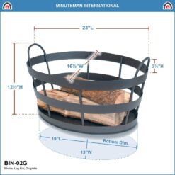 Minuteman International Shaker, Graphite Firewood Log Basket Bin Holder, 4 Units - 6