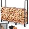 NEOCOZY 4FT Firewood Rack Outdoor with Cover, Heavy Duty Wood Holder with Log Carrier, Adjustable & Waterproof Log Holder Wood Storage Stand for Fireplace Patio Outdoor, Black - 1
