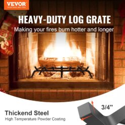 VEVOR Fireplace Grate, 30 inch Heavy Duty Fireplace Pit Grill Grate with 6 Support Legs, 3/4'' Solid Powder-Coated Steel Bars, Fire Logs Firewood Burning Rack Holder for Indoor and Outdoor Fireplace - 2
