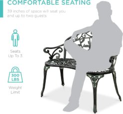 Best Choice Products Outdoor Bench Steel Garden Patio Porch Loveseat Furniture for Lawn, Park, Deck Seating w/Floral Rose Accent, Antique Finish - Black/Green - 5